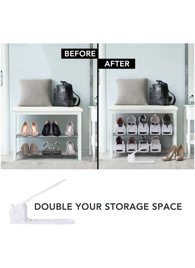 KASTWAVE - Shoe Slots Organizer 20 Pack White Adjustable Home Double Layer Shoe Slots Organizer Rack Holder Shoe Space Saver Shoe Shelf for Shoes Sneakers High Heels - Image 1