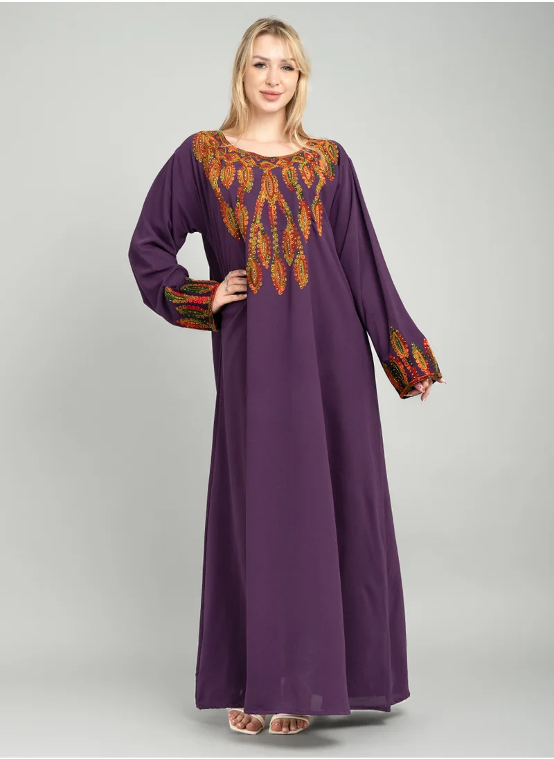 IKKXA Solid Embroidery Elegant Jalabiya XJ1002 Purple