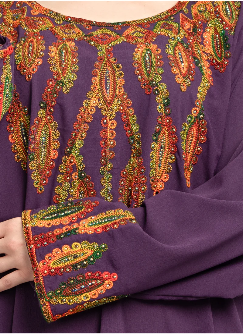 IKKXA Solid Embroidery Elegant Jalabiya XJ1002 Purple