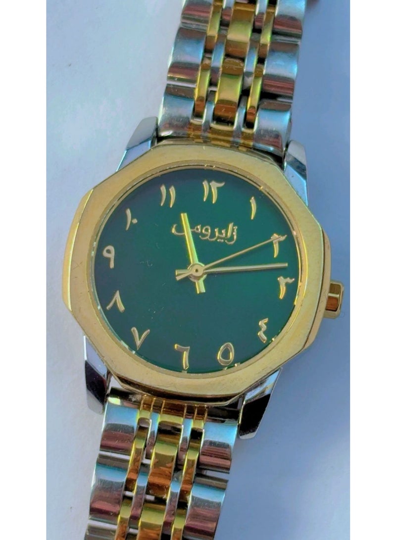 ZYROS Luxury Two-Tone Analogue Watch For Women - Elegant Green Dial With Arabic Numerals, Premium Stainless Steel Chain Strap, Gold & Silver Finish, Pre-Owned (Like New Condition) - Image 4