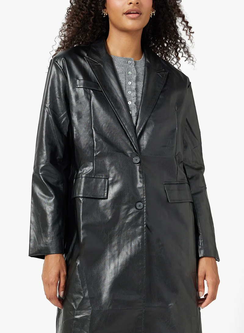 Ginger PU Leather Trench Longline Coat