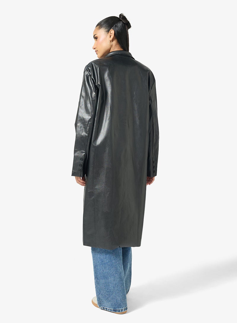 جينجر معطف ترنش طويل من جلد البولي يوريثين - Image 2
