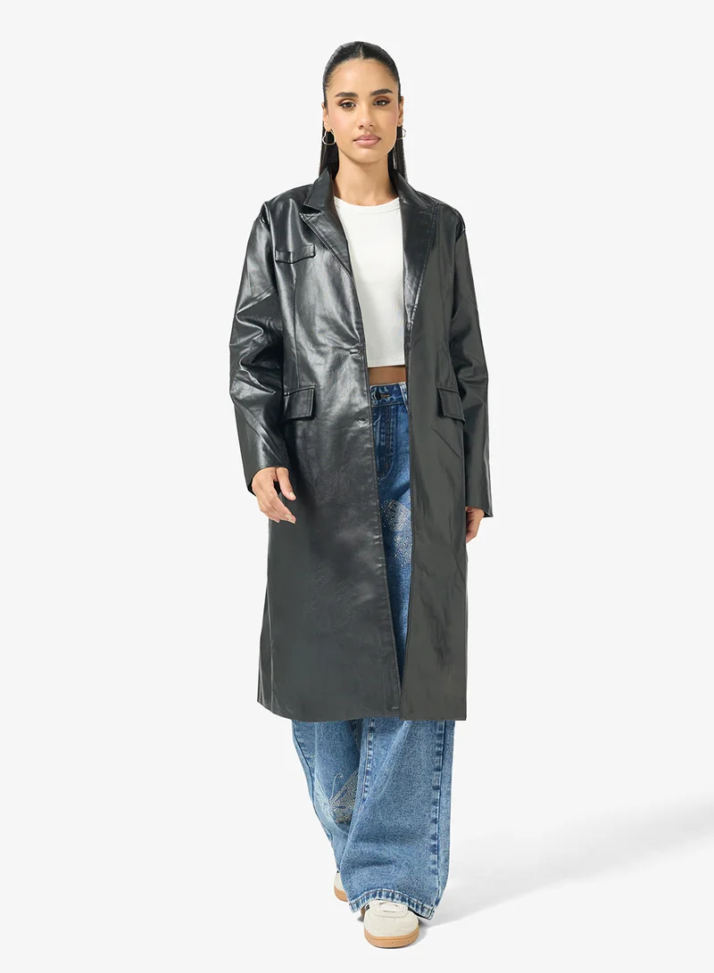 Ginger PU Leather Trench Longline Coat