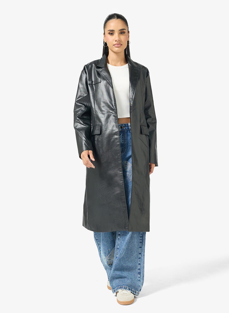 جينجر معطف ترنش طويل من جلد البولي يوريثين - Image 1
