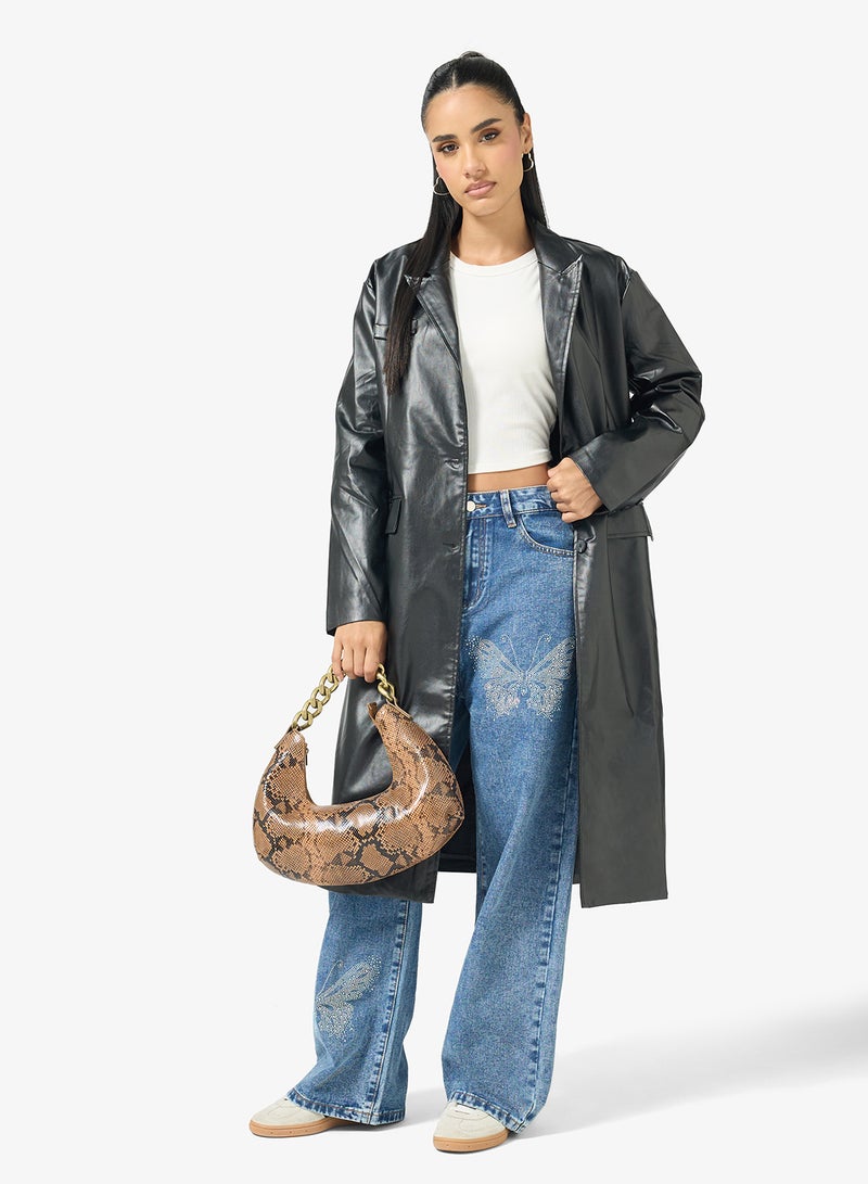 جينجر معطف ترنش طويل من جلد البولي يوريثين - Image 4