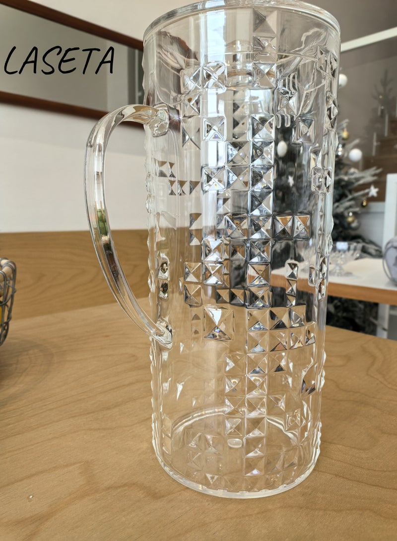 Laseta إبريق ماء أكريليك مع غطاء، لتقديم المشروبات، شاي مثلج، عصير فواكه، مع مقبض إبريق أكريليك شفاف، 2 لتر، 18.5*11*25 سم - Image 1