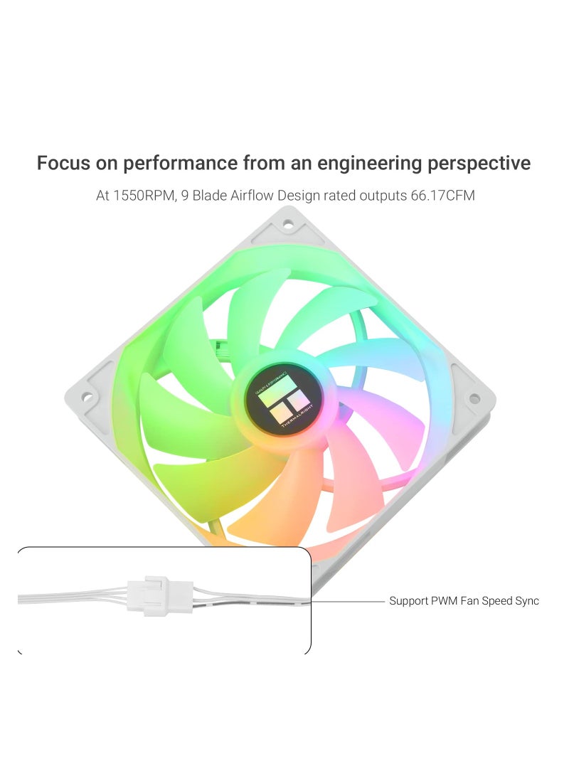 SYOSI White ARGB CPU Fan for Computer Case or CPU, 120mm Silent Computer Cooling Fan 4pin PWM Computer Cooling Fan with S-FDB Bearing Included, up to 1500RPM Cooling Fan for Case & CPU Cooler - Image 5