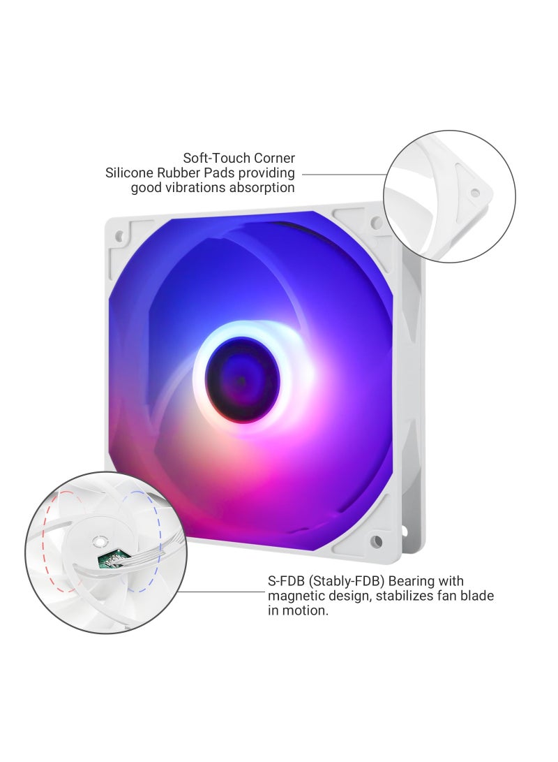SYOSI White ARGB CPU Fan for Computer Case or CPU, 120mm Silent Computer Cooling Fan 4pin PWM Computer Cooling Fan with S-FDB Bearing Included, up to 1500RPM Cooling Fan for Case & CPU Cooler - Image 4