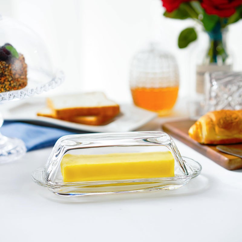 QFkris 7 Inches Glass Butter Dish with Lid for Countertop - Crystal Glass Butter Keeper Elegant Clear Butter Holder Tray for 1 Stick East Coast,Dishwasher Safe - Image 3
