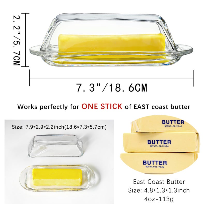 QFkris 7 Inches Glass Butter Dish with Lid for Countertop - Crystal Glass Butter Keeper Elegant Clear Butter Holder Tray for 1 Stick East Coast,Dishwasher Safe - Image 2