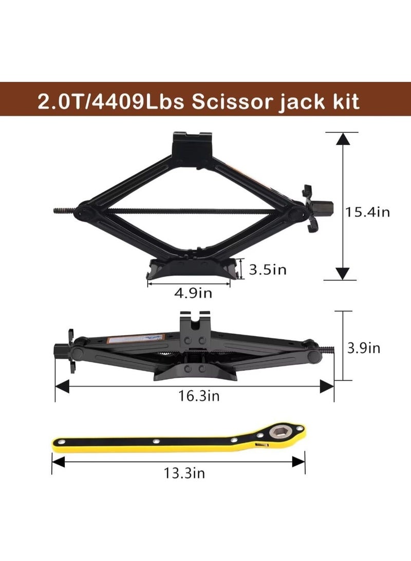 طقم جاك سيارة 2 طن – رافعة مقصية قوية مع يد مفكّرة لتوفير الجهد – محمول ومناسب للطوارئ - Image 2