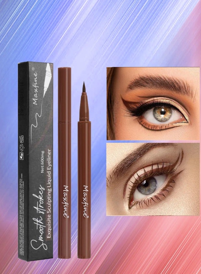 Maxfine Smooth Strokes Exquisite Sculpting Liquid Eyeliner Brown Liquid Eyeliner Pen Waterproof and Quick Drying Long Lasting Eyeliner Pen Durable Sweat Proof and Not Blooming Eyeliner 02  - Image 1