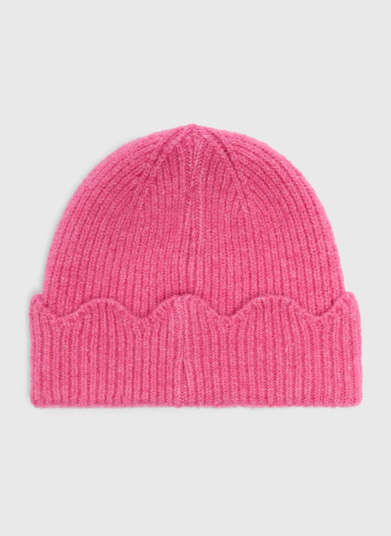 Pink Scallop Edge Beanie