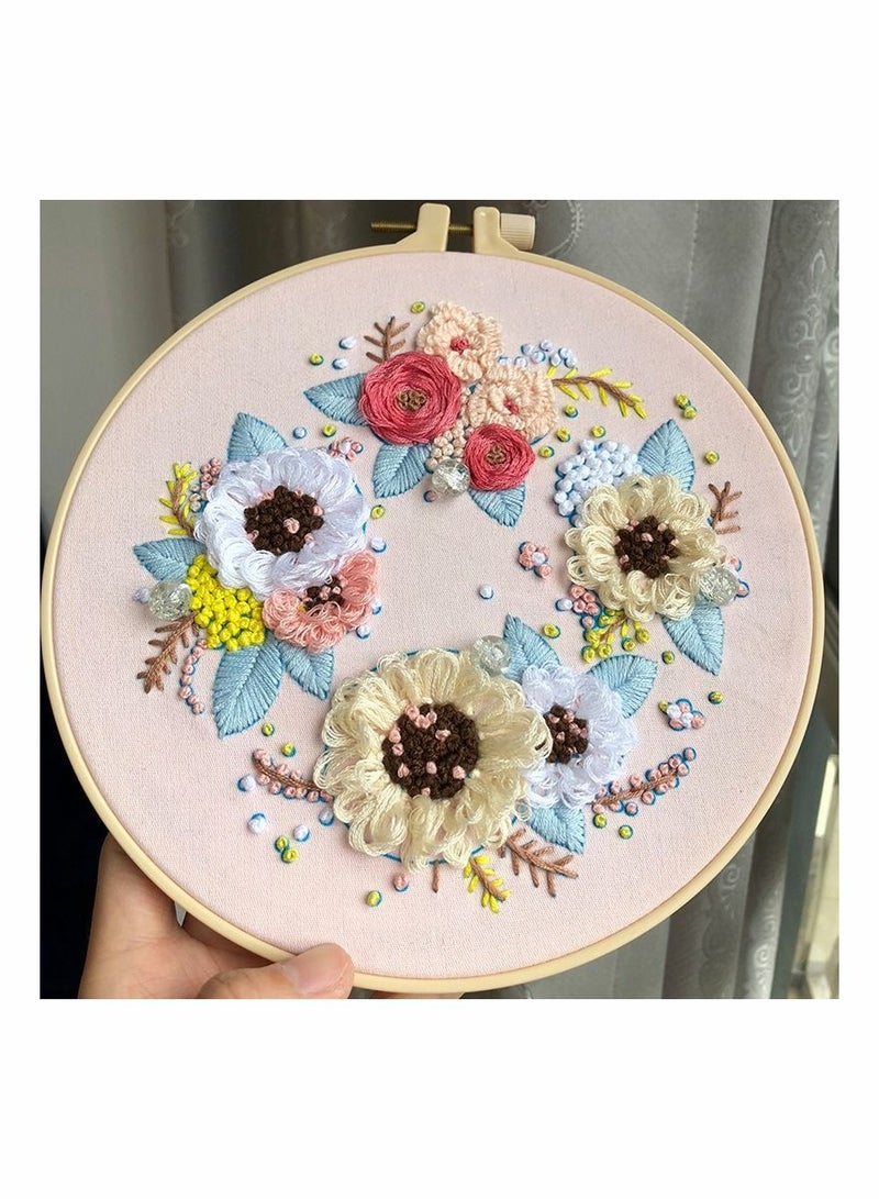 Y&D Embroidery Starter Kit with Pattern, Including Cloth Botanical Floral Garden Pattern Hoop Color Threads and Tools Full Range for Adult Beginner  - Image 2