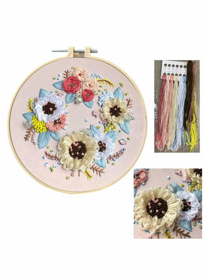 Y&D Embroidery Starter Kit with Pattern, Including Cloth Botanical Floral Garden Pattern Hoop Color Threads and Tools Full Range for Adult Beginner  - Image 1