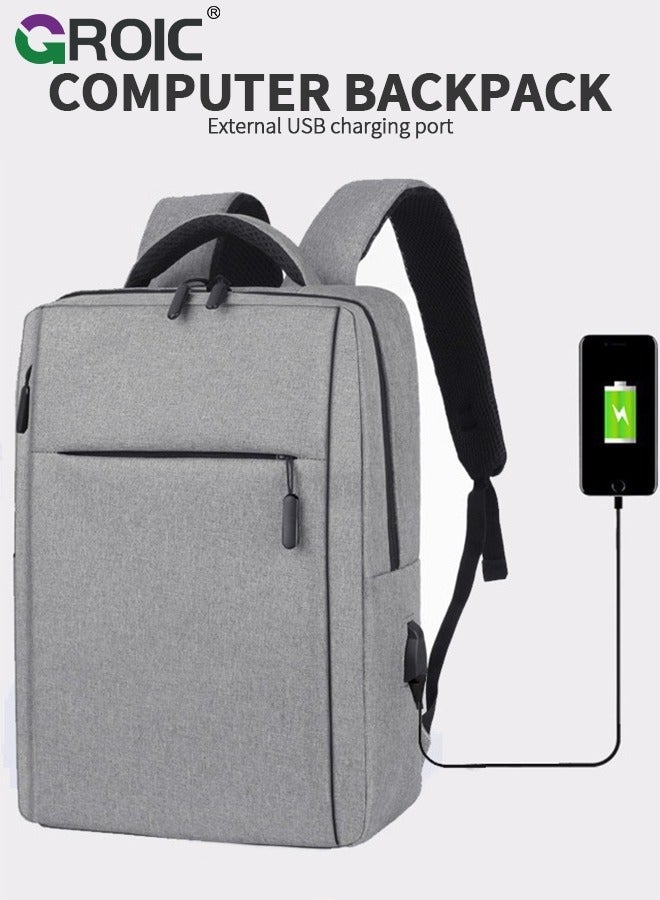 GROIC Grey Laptop Backpack 15.6 Inch, Business Slim Durable Travel Backpacks with USB Charging Port, College Computer Bag Gifts for Men and Women Fits Notebook  - Image 3