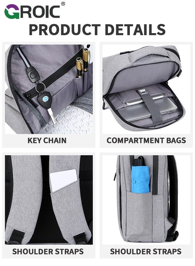 GROIC Grey Laptop Backpack 15.6 Inch, Business Slim Durable Travel Backpacks with USB Charging Port, College Computer Bag Gifts for Men and Women Fits Notebook  - Image 5