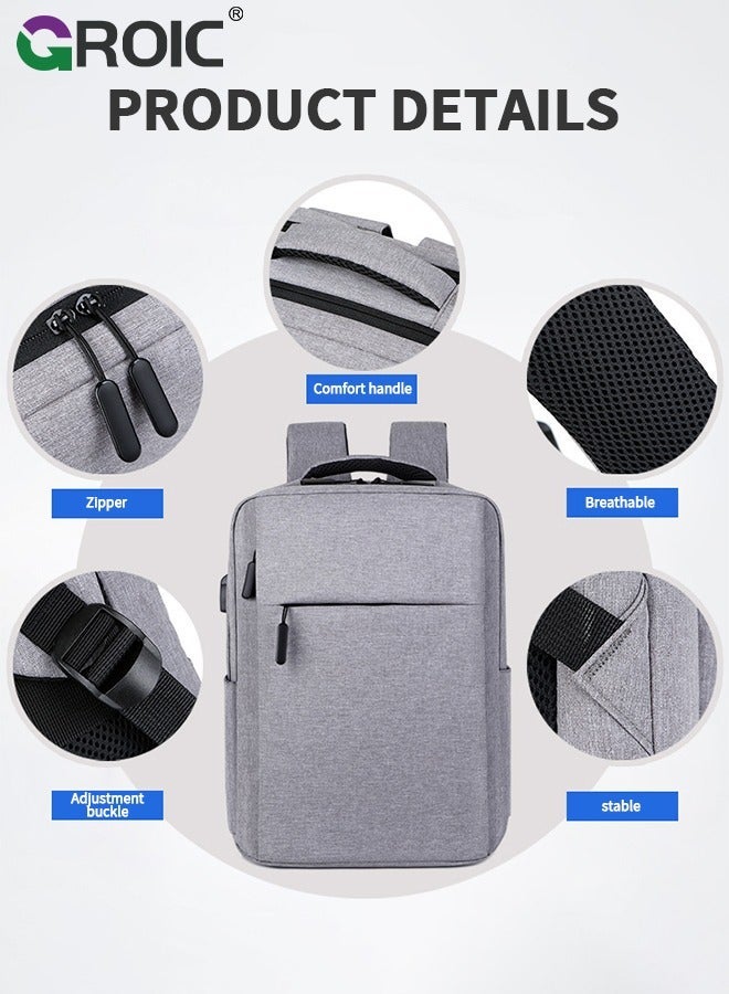 GROIC Grey Laptop Backpack 15.6 Inch, Business Slim Durable Travel Backpacks with USB Charging Port, College Computer Bag Gifts for Men and Women Fits Notebook  - Image 4