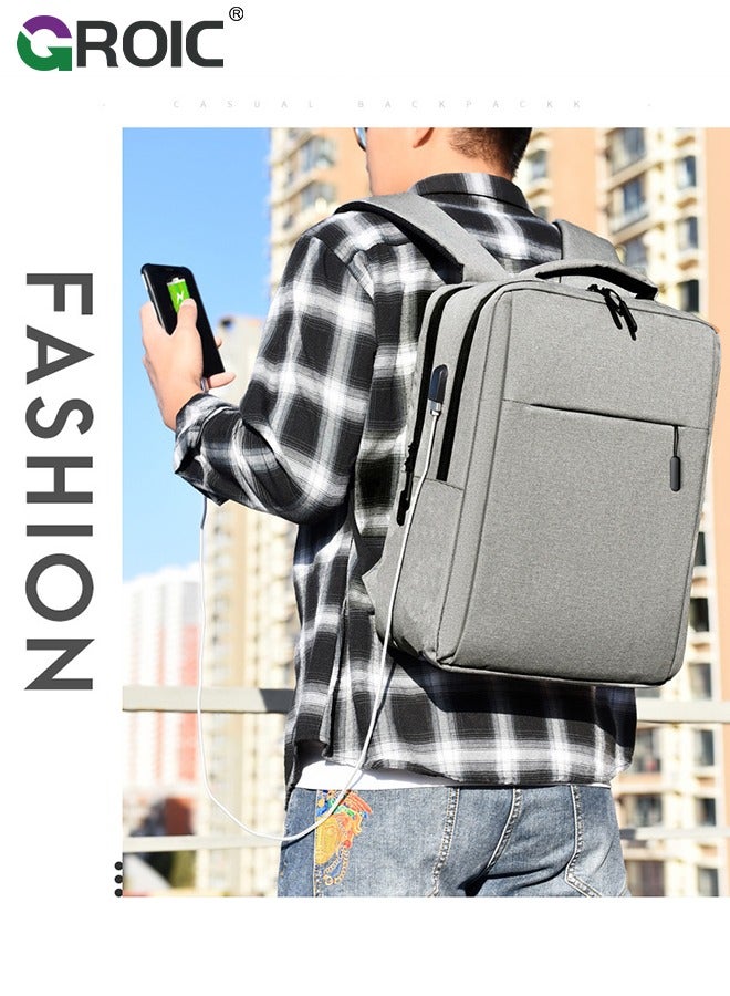 GROIC Grey Laptop Backpack 15.6 Inch, Business Slim Durable Travel Backpacks with USB Charging Port, College Computer Bag Gifts for Men and Women Fits Notebook  - Image 2