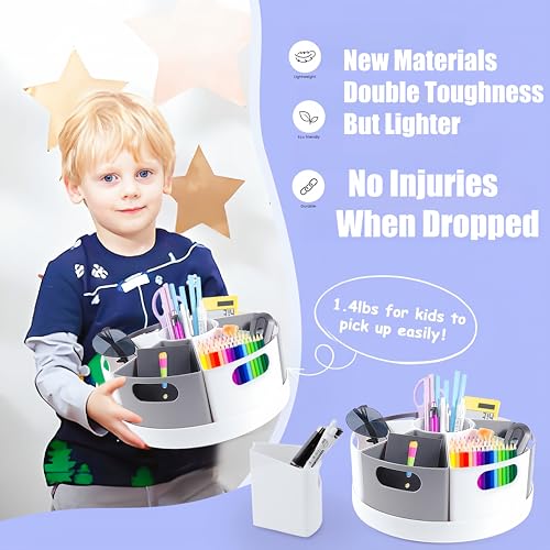 ZERUIDM Rotating Art Supply Organizer Storage Caddy for Kids, 7 Bins Craft Crayon Marker Organizer for School Desk, Lazy Susan Pencil Holder for Classroom Organization, Homeschool Supplies - Image 3