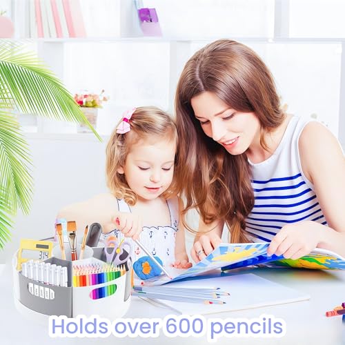 ZERUIDM Rotating Art Supply Organizer Storage Caddy for Kids, 7 Bins Craft Crayon Marker Organizer for School Desk, Lazy Susan Pencil Holder for Classroom Organization, Homeschool Supplies - Image 2