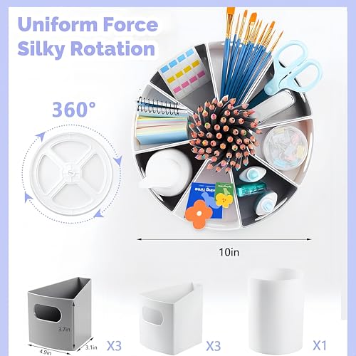 ZERUIDM Rotating Art Supply Organizer Storage Caddy for Kids, 7 Bins Craft Crayon Marker Organizer for School Desk, Lazy Susan Pencil Holder for Classroom Organization, Homeschool Supplies - Image 4
