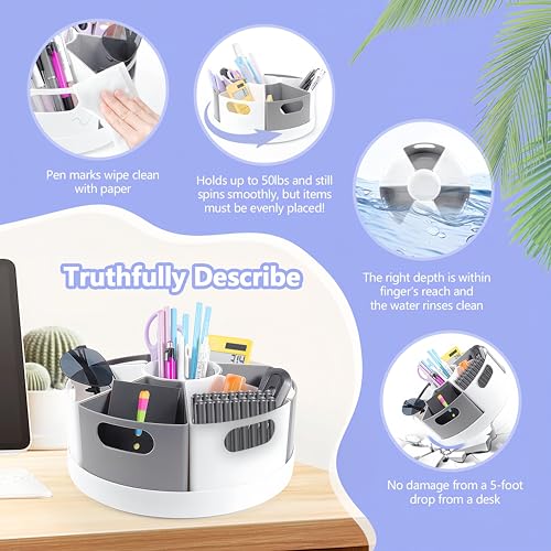 ZERUIDM Rotating Art Supply Organizer Storage Caddy for Kids, 7 Bins Craft Crayon Marker Organizer for School Desk, Lazy Susan Pencil Holder for Classroom Organization, Homeschool Supplies - Image 5