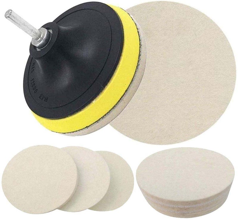 DIY Crafts Wool Felt Disc Polishing Pads and Backing Pad with Drill Adapter Kit to Grind and Polish Glass Plastic Metal Marble Car Body Polishing Shining (1 Set Pack, 7" inch Kit/Set) - Image 2