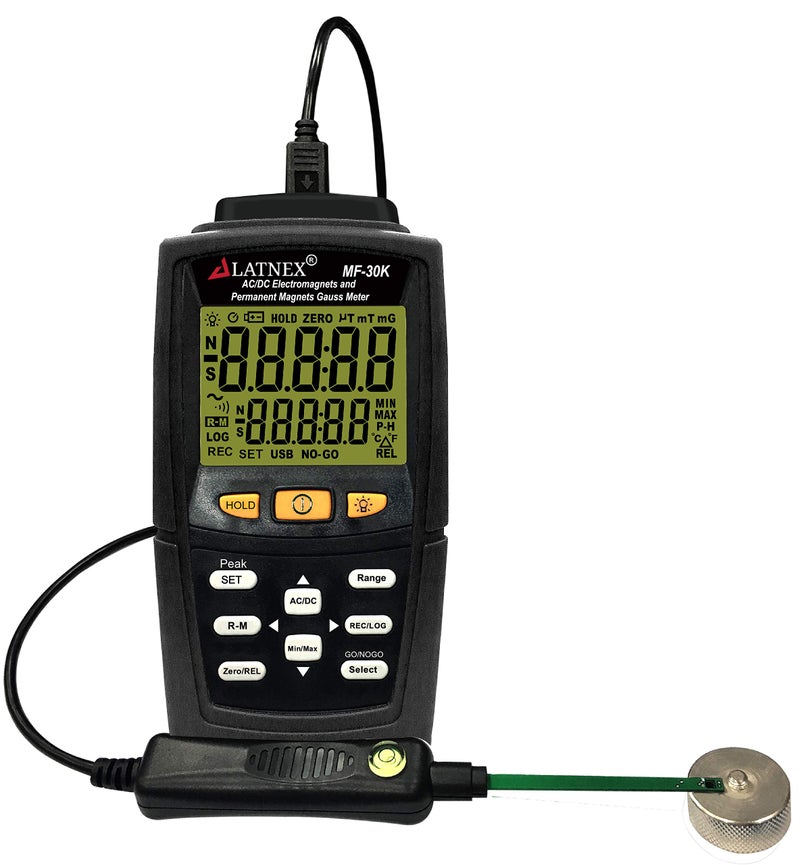 LATNEX MF-30K AC/DC Gauss Meter with Certificate, Measures Magnetic Fields Strength and Pole(Residual Magnet, Permanent). Integrated High AC ElectroMagnetic Fields Level Measurement (<15000G/Milli Tesla) - Image 1