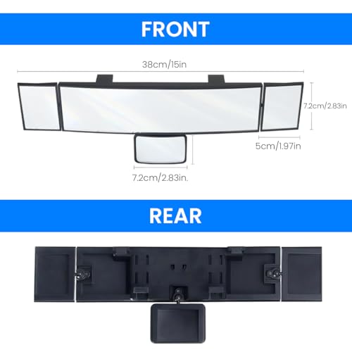 STHIRA® 15'' HD Wide Angle Rear View Mirror for Car Enhanced Visibility & Anti-Blind Spot Car Rear View Mirror Extension with Triple Rotatable Auxiliary Mirrors Easy Installation Clip-On - Image 2