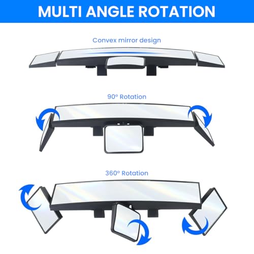 STHIRA® 15'' HD Wide Angle Rear View Mirror for Car Enhanced Visibility & Anti-Blind Spot Car Rear View Mirror Extension with Triple Rotatable Auxiliary Mirrors Easy Installation Clip-On - Image 3
