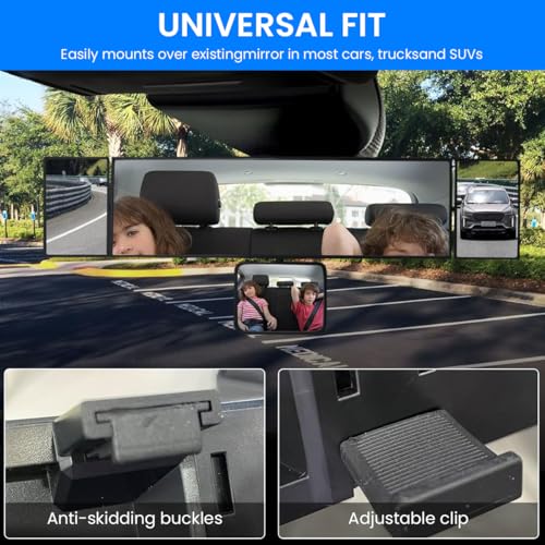 STHIRA® 15'' HD Wide Angle Rear View Mirror for Car Enhanced Visibility & Anti-Blind Spot Car Rear View Mirror Extension with Triple Rotatable Auxiliary Mirrors Easy Installation Clip-On - Image 4