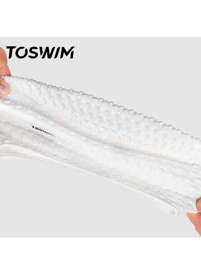 Toswim Women's Waterproof Long Hair Swimming Cap, Enlarged Silicone Ear Protection, Comfortable And Stylish Bubble Swim Cap, Ts61400600, Fresh Milk White - Image 3