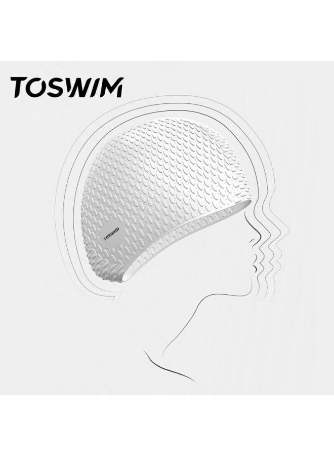 Toswim Women's Waterproof Long Hair Swimming Cap, Enlarged Silicone Ear Protection, Comfortable And Stylish Bubble Swim Cap, Ts61400600, Fresh Milk White - Image 4