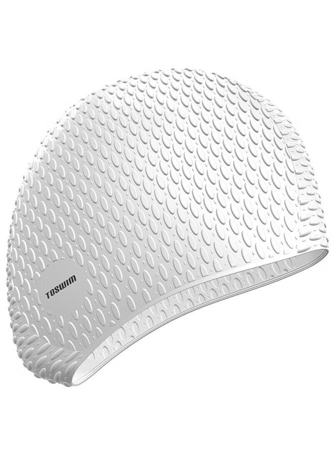 Toswim Women's Waterproof Long Hair Swimming Cap, Enlarged Silicone Ear Protection, Comfortable And Stylish Bubble Swim Cap, Ts61400600, Fresh Milk White - Image 1