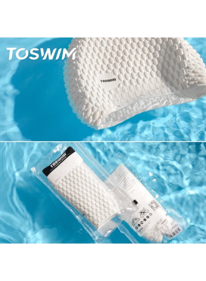 Toswim Women's Waterproof Long Hair Swimming Cap, Enlarged Silicone Ear Protection, Comfortable And Stylish Bubble Swim Cap, Ts61400600, Fresh Milk White - Image 5