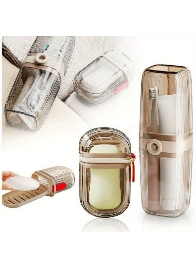 PINKSAMA Travel Set of Toothbrush Case and Soap Case, Dustproof Toothbrush Cover and Rinse Cup, Large Capacity Toothbrush Cup and Soap Case, Portable Storage Container for Business, Camping, School, Trip - Image 1