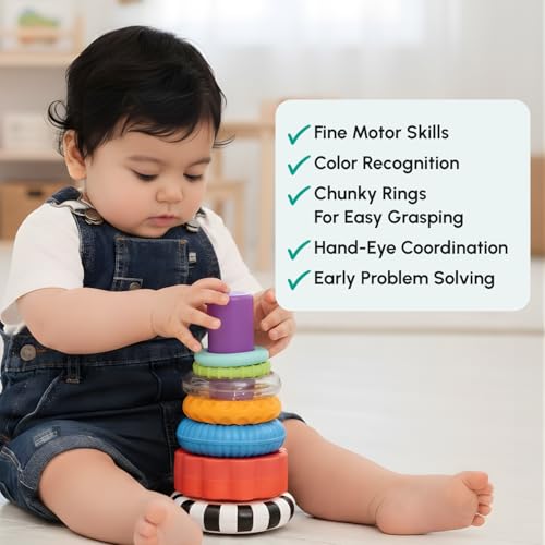 Curious Cub Ring Stacker Baby Toy for 6+ Month Old Baby with Different Sensory Rings & Rattle | Stacking Montessori Learning Toy for Early Brain Development for Kids & Infants - Image 5