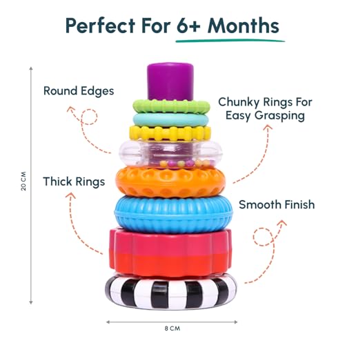 Curious Cub Ring Stacker Baby Toy for 6+ Month Old Baby with Different Sensory Rings & Rattle | Stacking Montessori Learning Toy for Early Brain Development for Kids & Infants - Image 2