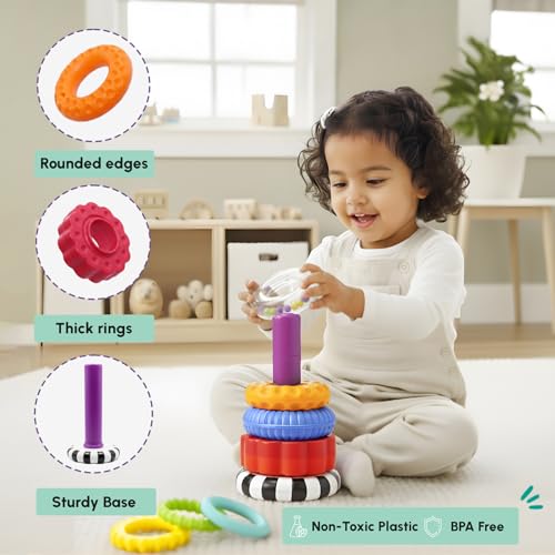 Curious Cub Ring Stacker Baby Toy for 6+ Month Old Baby with Different Sensory Rings & Rattle | Stacking Montessori Learning Toy for Early Brain Development for Kids & Infants - Image 3