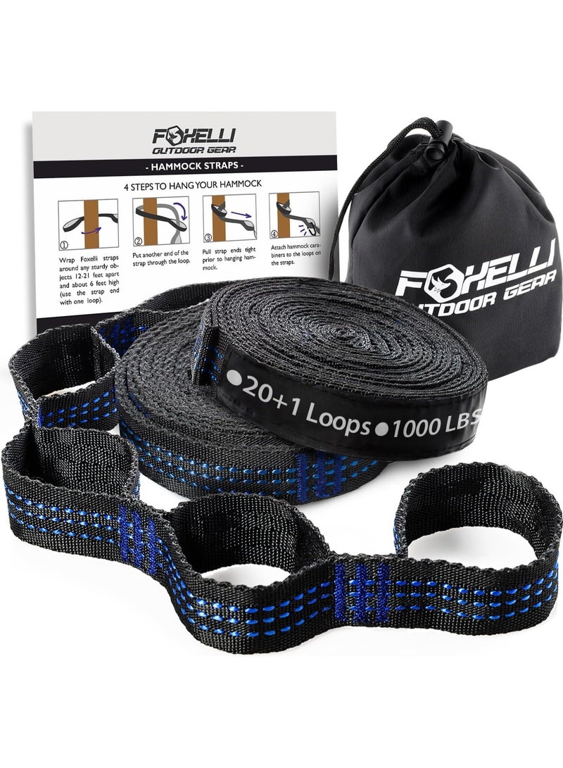 Foxelli XL Hammock Straps - Extra Long 20FT Heavy Duty No-Stretch Suspension System, 40+2 Loops, 2000 LBS Capacity, for Indoor/Outdoor Use â€“ Set of 2 Straps & Carry Bag - Image 1
