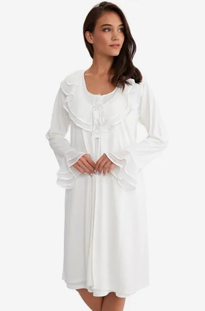 اي يلديز 3415 Ecru Maternity Nightgown Dressing Gown Set