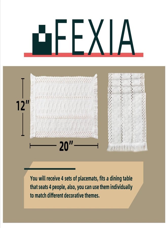 FEXIA مجموعة مفارش طعام فيكسيا بوهو، 4 قطع، ديكور طاولة مكرمية ومفارش طعام بنمط ريفي من القطن الطبيعي الخيش، لطاولة الطعام والمطبخ - Image 2