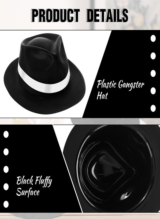 Sureio 12 Pieces Gangster Hat, Plastic Gentlemen Hats, Gangster Costume Hats for Men Women 1920s Party(Black and White) - Image 3
