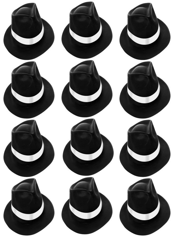 Sureio 12 Pieces Gangster Hat, Plastic Gentlemen Hats, Gangster Costume Hats for Men Women 1920s Party(Black and White) - Image 1