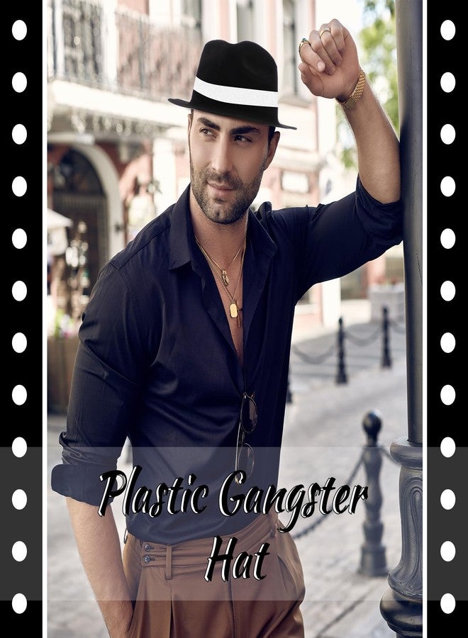 Sureio 12 Pieces Gangster Hat, Plastic Gentlemen Hats, Gangster Costume Hats for Men Women 1920s Party(Black and White) - Image 5