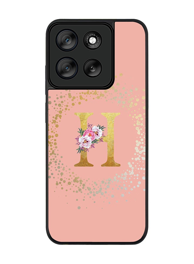 Stylizedd For Motorola Moto G56 Case,Slim fit Camera Protection, Shockproof Thin Phone cover  - Custom Monogram Floral - H  (Rose Pink ) - Image 1