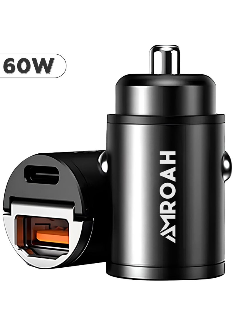 AMROAH USB C Car Charger Adapter 60W Double Port 12-24V, Lighter USB A Charger for Auto Fast Charging Phone Tablet Charge for iPhone Pro Max iPad Pro Samsung Galaxy Xiaomi Pixel  - Image 1