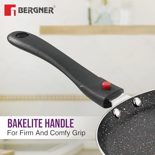 Bergner Sherry Plus Non-Stick 6 pcs Cookware Set - Set of 24cm (2.5L) Kadai with Glass Lid, 24cm (1.6L) Frying Pan, 25cm Dosa Tawa and 2 Nylon Spatula, Detachable Handle (Induction Bottom) - Purple - Image 3
