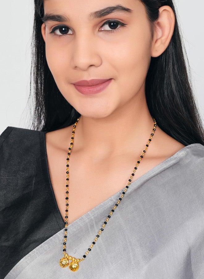 JHB 24 inch jewellery's Traditional Temple Forming One Gram Gold Stylish Maharashtrian Wati Mangal sutra Set Tanmaniya Black Vati Mangalsutra For Women - Image 4